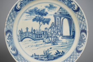 A fine pair of Dutch Delft blue and white plates, 18th C.
